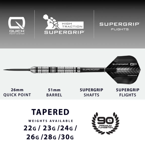 harrows supergrip tapered 90% tungsten qp steel tip darts harrows supergrip tapered 90% tungsten qp steel tip darts