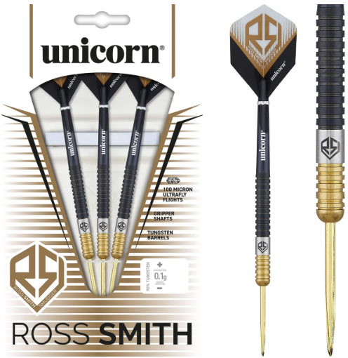 unicorn ross smith two tone 90% tungsten steel tip darts black & gold unicorn ross smith two tone 90% tungsten steel tip darts black & gold